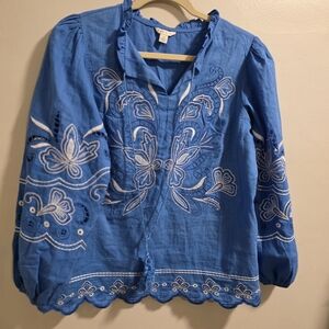 Cato Blue Floral Embroidered Blouse